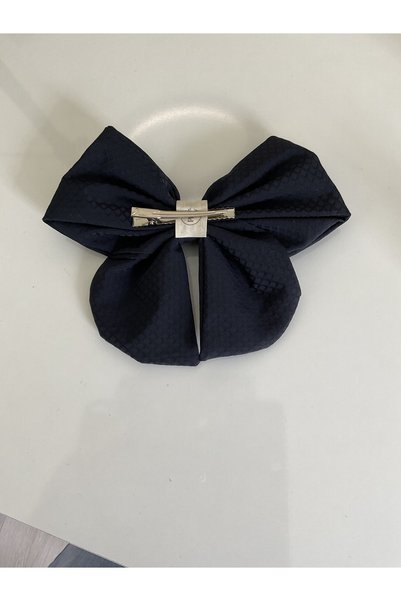 MADE BY PERİ Navy Blue Embossed Satin Back Clip Bow/bow Buckle