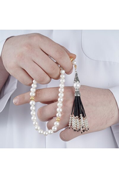 RevSilver Beyaz Inci Taşı Tesbih 925 Ayar Gümüş Imame Ve Ip Püsküllü 33 Boncu...