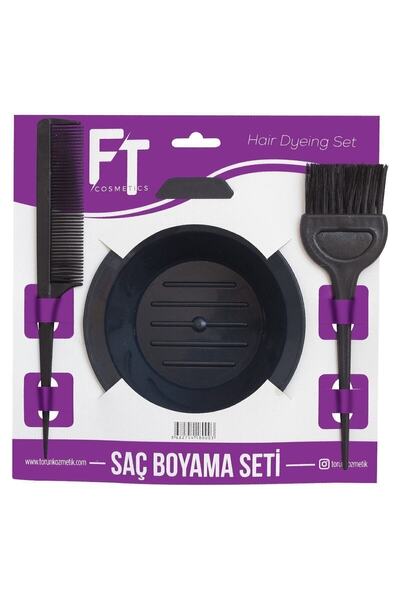FT Saç Boyama Seti 3 Parça Boya Tası Boya Fırçası Krepe Tarağı