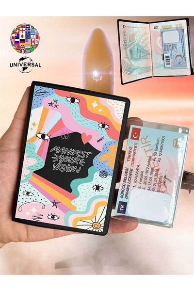 Cekuonline Manifest Your Vision Patterned Smooth Surface Leather Passport Cover Case Suitable for All Country Passports