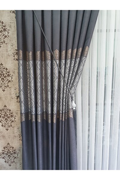 lüks House Lüks Antrasit Pano Fon Perde Sık Pile Tek Kanat
