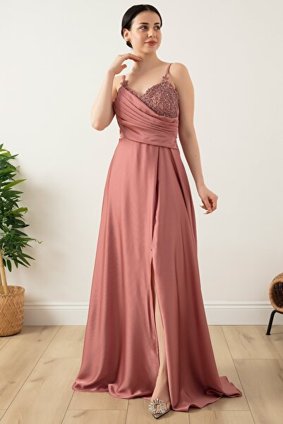 PULLIMM Saten Krep Askılı Elbise 13415