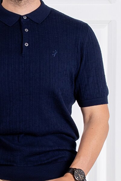 Sarar Επισκέψτε το μπλουζάκι με γιακά πόλο από 100% βαμβάκι Navy Blue Thin Knitwear