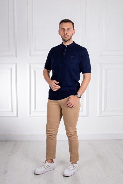 Sarar Επισκέψτε το μπλουζάκι με γιακά πόλο από 100% βαμβάκι Navy Blue Thin Knitwear