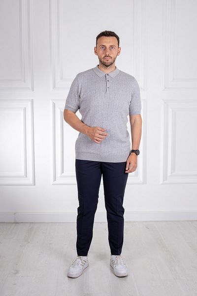 Sarar Tricou subțire din tricot gri deschis, 100% bumbac, cu guler polo