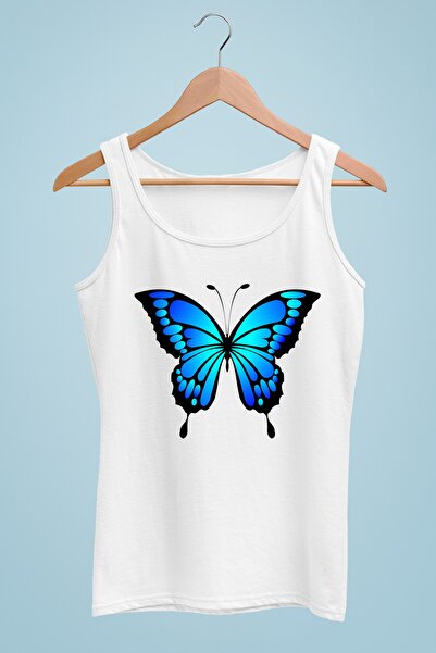 Raf Coll Tricou cu bretele albe de damă, imprimat digital, 100% bumbac