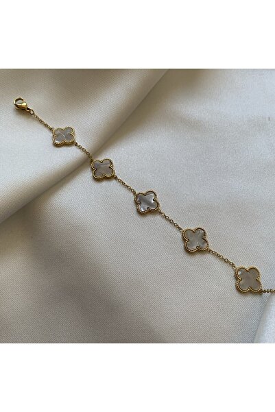 ANOR ACCESSORIES سوار من الفولاذ المقاوم للصدأ باللون الأبيض اللؤلؤي