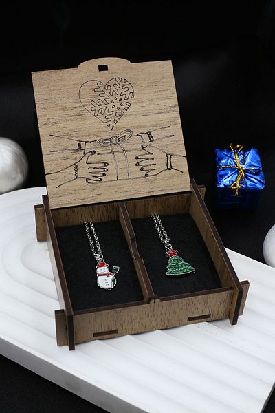 Dukkanka Set of 2 Winter Concept Couple Dear Best Metal Necklace with Written Gift Box