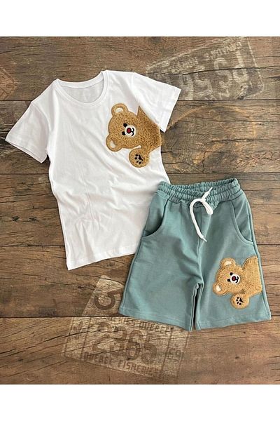 Calisa Set de pantaloni scurți pentru tricou cu ursuleț de pluș pentru băiat