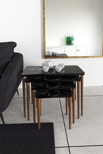 Enda Home 4'lü Zigon Sehpa Ahşap Ayaklı Yan Sehpa