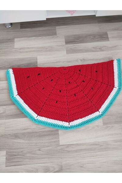 Yoran Büfe Hediyelik Karpuz Model %100 El Örgüsü Yarım Ay Paspas (90x45)