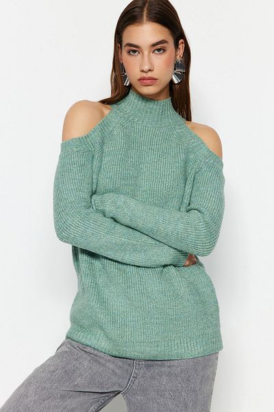 Trendyol Collection Pulover din tricotaje cu sclipici mentă pentru fereastră/decupaj TWOAW20XS0006