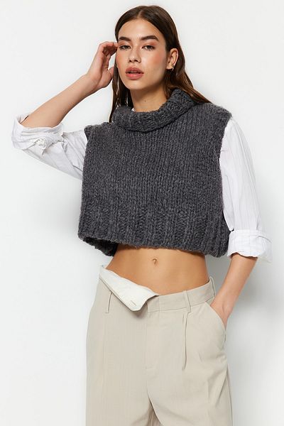 Trendyol Collection Anthracite Crop Soft Textured Turtleneck Knitwear Sweater TWOAW22BZ0058