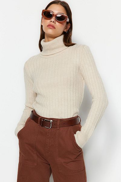 Trendyol Collection Pulover din tricotaje de bază cu textura moale Stone TWOAW20FV0133