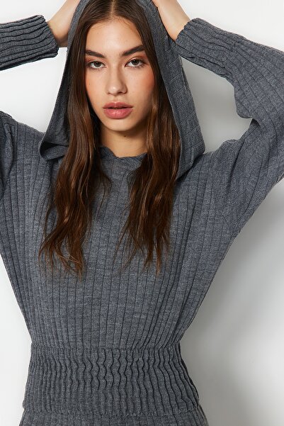 Trendyol Collection Antracit kapucnis kötöttáru felső és alsó készlet TWOAW22AU0044