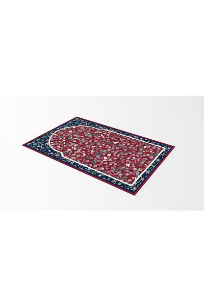 Rugs Modern Halı Navy Blue Burgundy Shades Floral Geometric Patterned Prayer Rug 70x120