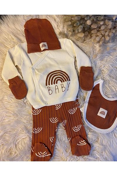 Necix's Hospital Exit Baby Printed Soft Set of 5 Cream