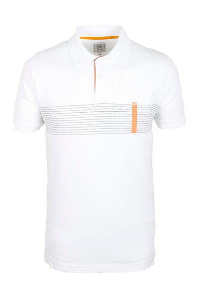 NCS Men's White Polo Collar Slim Fit Narrow Cut Printed 100% Cotton T-shirt Jeans 1124