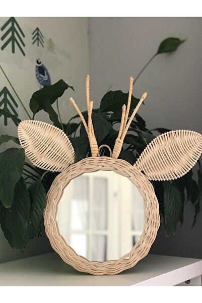 HEMA BAMBU Yuvarlak Rattan Geyik Ayna Çapı 25 Cm Bej 25 cm Rafya Duvar Aynası...