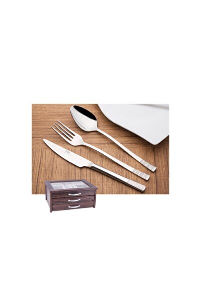 FMS Kaş 90 Parça Ahşap Sandıklı Çatal Kaşık Bıçak Takımı