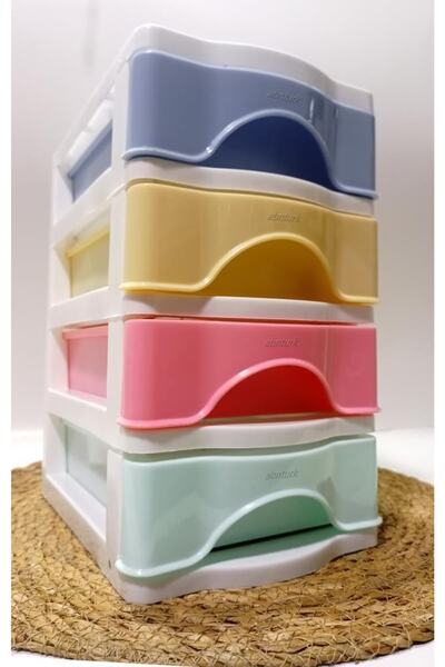 abnturk 4 Çekmeceli Renkli Mini Komidin 21x15 H:24 Plastik Dikiş Nakış Enfiye...