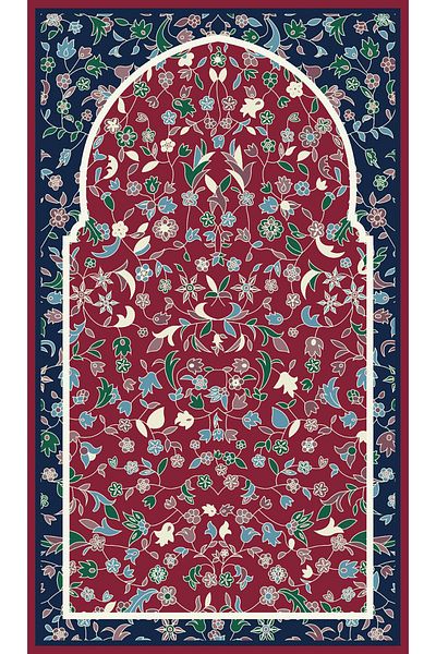 Rugs Modern Halı Navy Blue Burgundy Shades Floral Geometric Patterned Prayer Rug 70x120