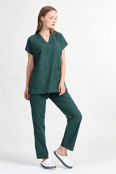 BAŞAK Hunter Green Lycra Cotton Scrubs - Yarasakol Doctor Nurse Jersey Set