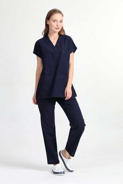 BAŞAK Navy Blue Lycra Cotton Scrubs - Yarasakol Doctor Nurse Jersey