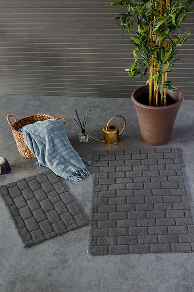 İyi Geceler İstanbul Σετ πατάκι μπάνιου Hcw By Wall Dark Grey 100% βαμβακερή βισκόζη 2 τεμαχίων