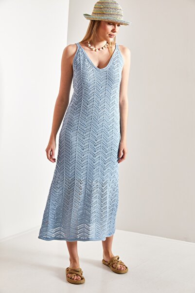 Bianco Lucci Γυναικείο καλοκαιρινό πλεκτό φόρεμα με τιράντες