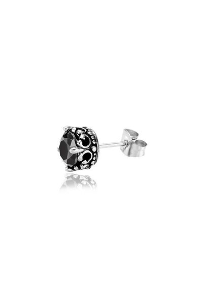 Viking Taç Boutique Design King Size Large Zircon Stone Stud Model 316L Steel Men's Earrings