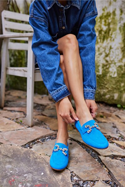 ANGELİNA JONES TALYA PANTOF DE DAMA ALBASTRU SAX DE PIATRA DE piele intoarsa