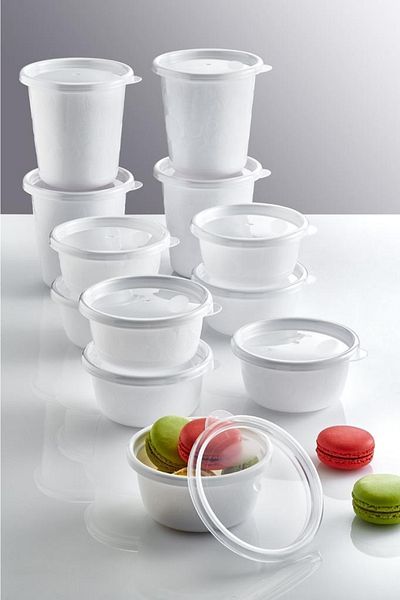 Pazarika Set of 12 White Round Food Storage Container with Leak Proof Airtight Lid 4x500 Ml 8x250 Ml