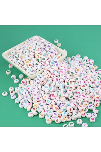 yiğit aksesuar Colorful Number Beads on White 500 Pieces