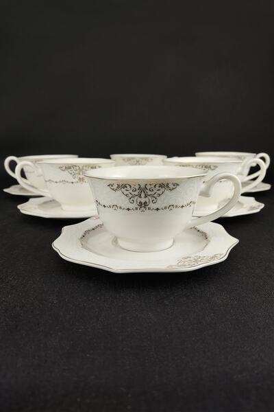 Digithome Porselen 6 Kişilik Çay Nescafe Fincan Takımı Yaldızlı Rıse-200 62626 C320.045