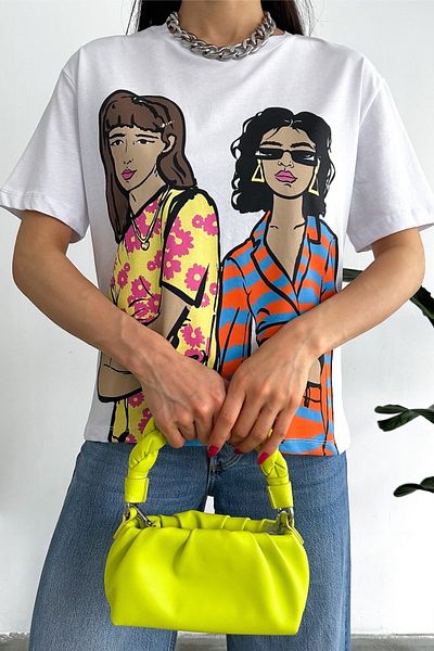 FEMELLE Tricou alb din bumbac imprimat nou sezon pentru femei