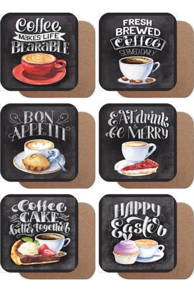 Öz Kupa مجموعة من 6 قواعد أكواب خشبية قديمة بتصميم كعكة القهوة العتيقة