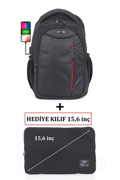 Case Club Usb Aparatlı Laptop Sırt Çantası 15,6 Inç Su Geçirmez Kumaş Kılıf H...