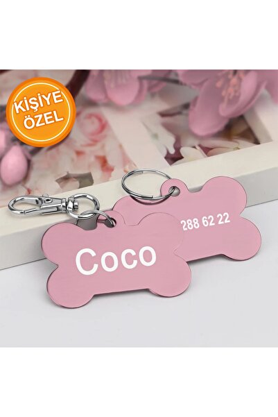 PATİMİO Isme Özel Çelik Kedi Köpek Isimlik Künyesi Açık Pembe Renk
