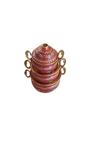 Bakır Center Bakır Tencere El Işlemeli Dekoratif Minyatür Tencere Takımı Bakı...