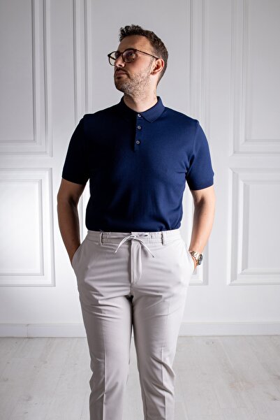 Sarar Інтерв'ю Сарар Поло-комір Синій Тонкий трикотажний футболка