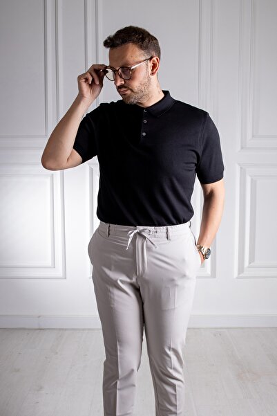 Sarar Επισκέψτε το μπλουζάκι με λαιμόκοψη Polo Black Slim Knitwear