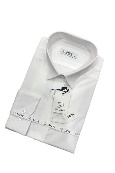 Erkek Gömlek %100 Pamuk Slim Fit Kırık Beyaz Renk Klasik Giyim 00115