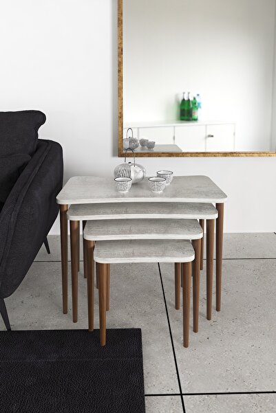 Enda Home 4'lü Zigon Sehpa Ahşap Ayaklı Yan Sehpa