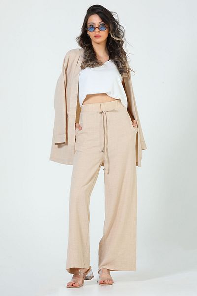 GÜLSELİ Women's Stone Color Jacket and Trousers Triple Set