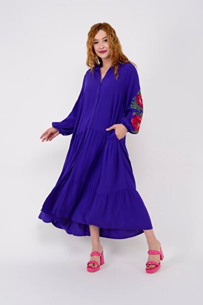 ZTO فستان قميص نسائي أصلي مطرز