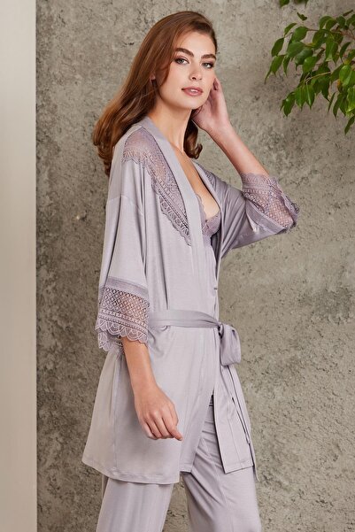 Pierre Cardin Dantelli Penye 3'lü Kadın Pijama Takımı - 2820