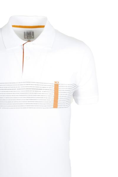 NCS Men's White Polo Collar Slim Fit Narrow Cut Printed 100% Cotton T-shirt Jeans 1124