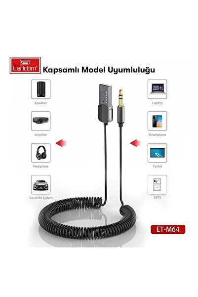 Genel Markalar M64 Tak Çalıştır Bluetooth 5.0 Bağlantılı Usb To 3.5mm Ses Aktarıcı Esnek Aux Kablo