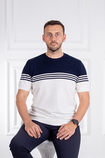 Sarar Інтерв'ю Сарар О Яка 100% бавовна Темно-синя тонкий трикотаж Футболка